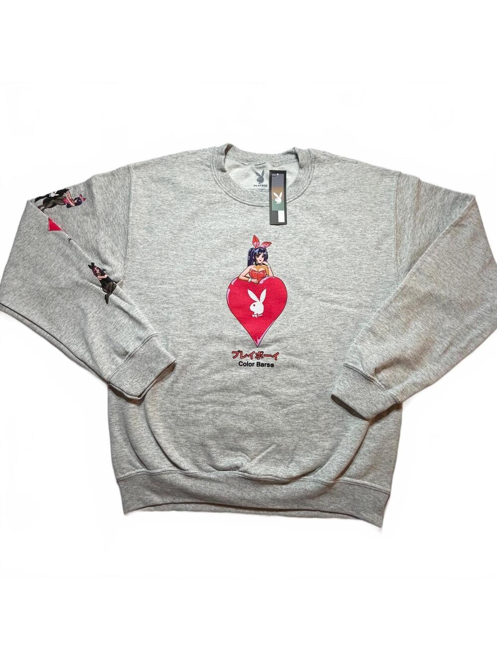 Playboy Color Bars Anime Crewneck Gray Small NWT